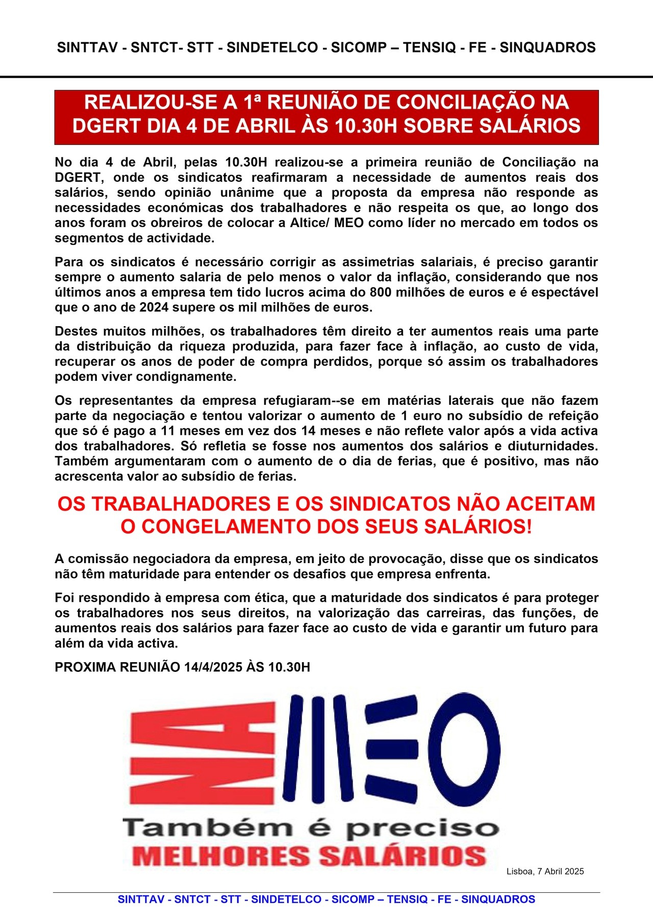 Negociacoes ACT 2025 1ª reunião de conciliação - Comunicado conjunto