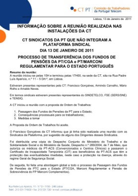 Resumo da reunião sobre transferência dos Fundos de Pensões da PT para o Estado