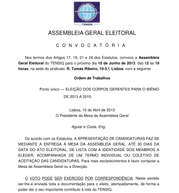 Convocatoria AGEleitoral 2013